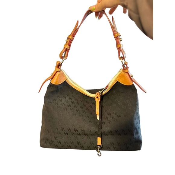 Dooney & Bourke Hobo Bag Monogram Canvas Leather Trim Shoulder Bag - Picture 3 of 5